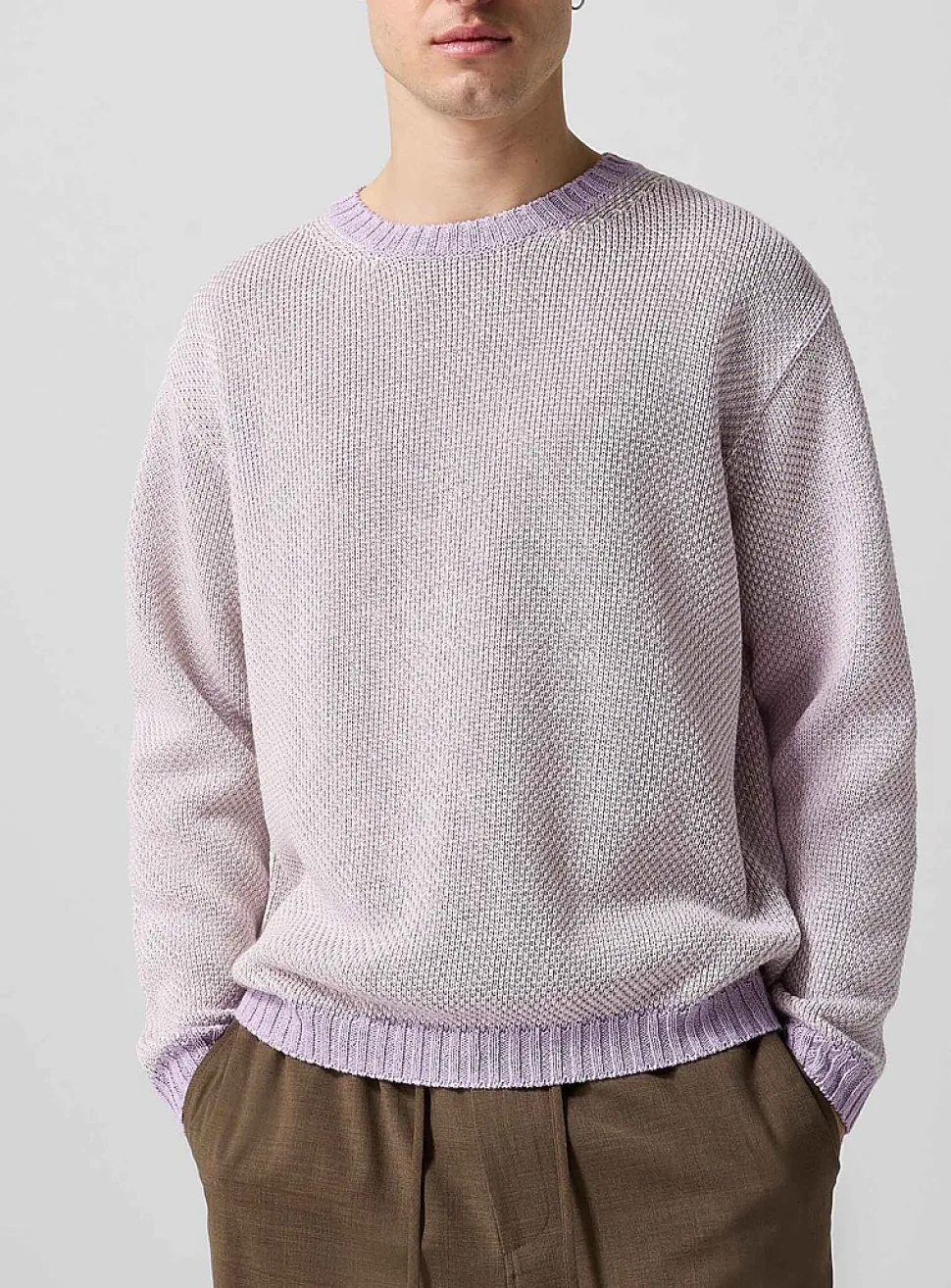 Accent trim openwork knit sweater