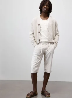 Adjustable-waist cotton and linen Bermudas
