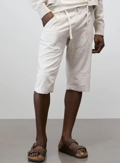 Adjustable-waist cotton and linen Bermudas