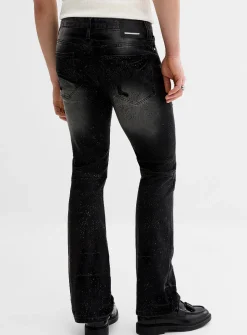 All-over rhinestone black ripped jean