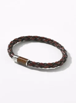Alutex and brown braided leather bracelet