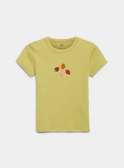 Appliqué mini-sleeve crew-neck T-shirt