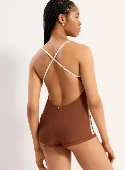 Athletic stripe boy-short one-piece