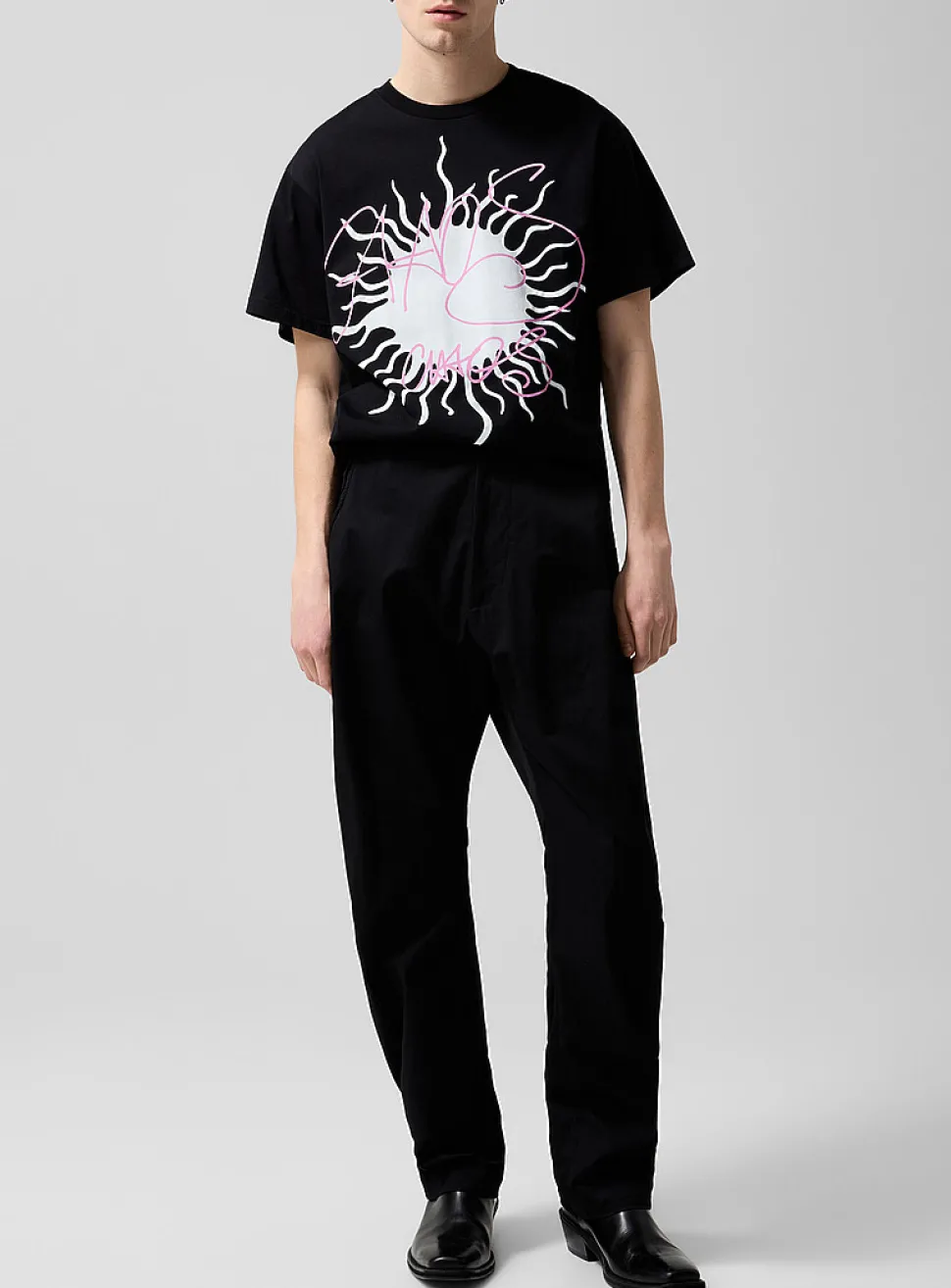Back buckle barrel-leg pant