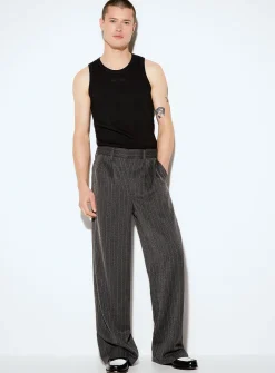 Banker-stripe pleated pant