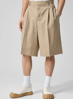 Banker stripes pleated pure wool Bermuda short