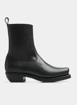 Barcelona black leather square-toe cowboy boots