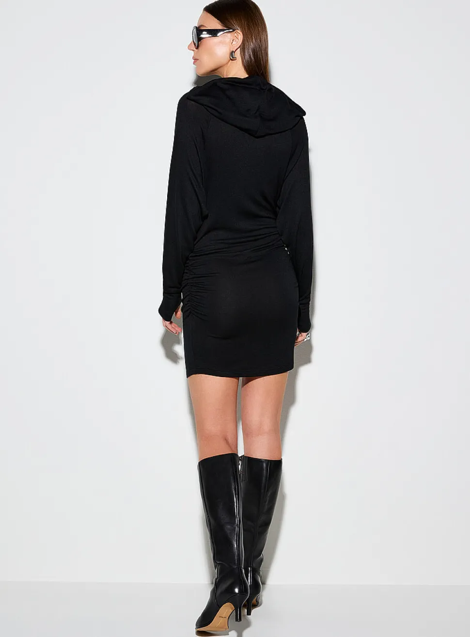 Bardot collar gathered waist minidress