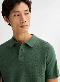 Basket-weave-knit textured polo