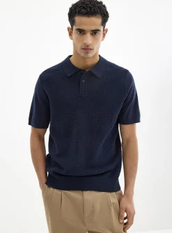 Basket-weave-knit textured polo