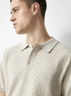 Basket-weave-knit textured polo