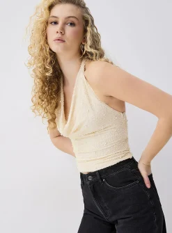 Beaded draped halter cami