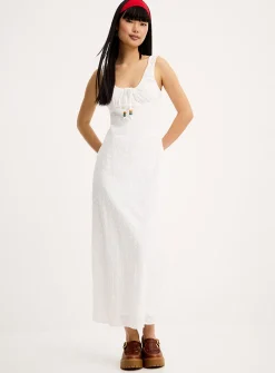 Beaded drawcord broderie anglaise maxi dress