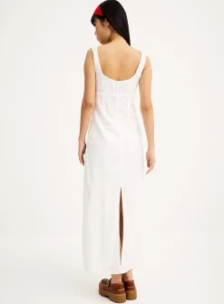 Beaded drawcord broderie anglaise maxi dress