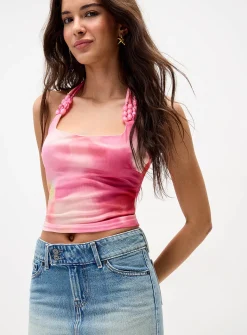 Beaded mesh halter cami