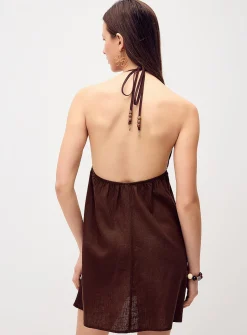 Beaded strap halter minidress