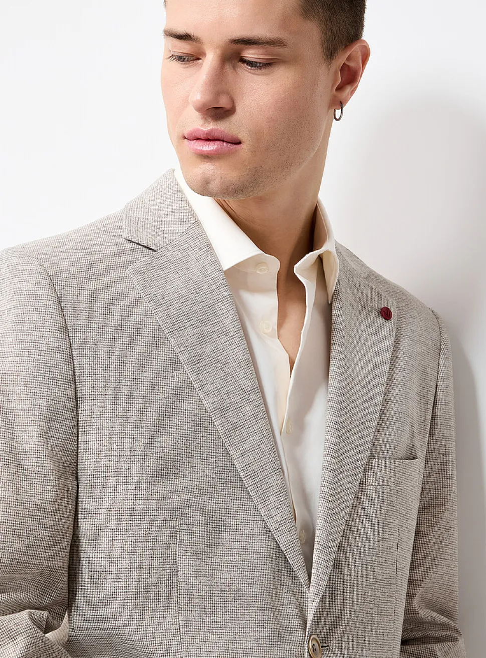 Beige linen-blend micro-pattern jacket
