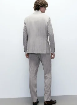 Beige stripe double-breasted suit
