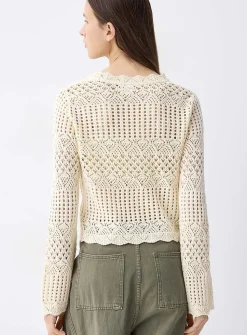 Bell-sleeve crocheted sweater