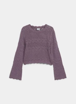 Bell-sleeve crocheted sweater