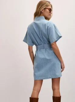 Belted lightweight denim shirtdress
