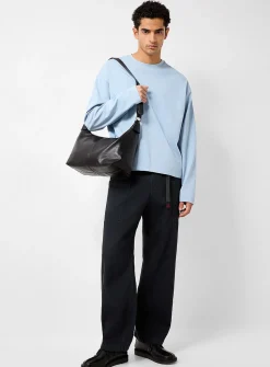 Belted-waist twill pant