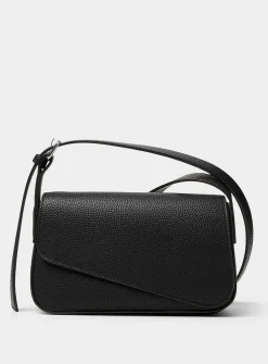 Bevel flap pebbled crossbody bag