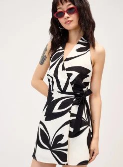 Black-and-white print wrap minidress