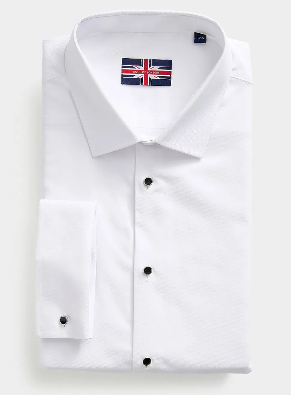 Black-button white tuxedo shirt