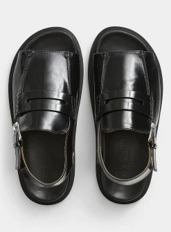 Black leather loafer sandal