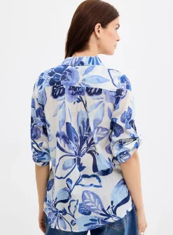 Blue flower loose voile shirt