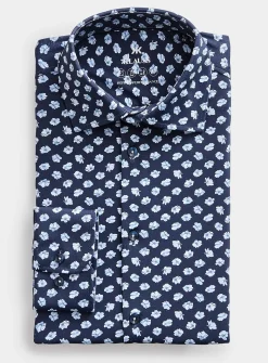 Blue flower stretch shirt