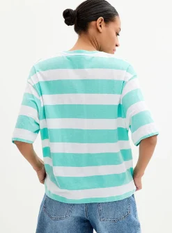 Boxy striped organic cotton slub T-shirt