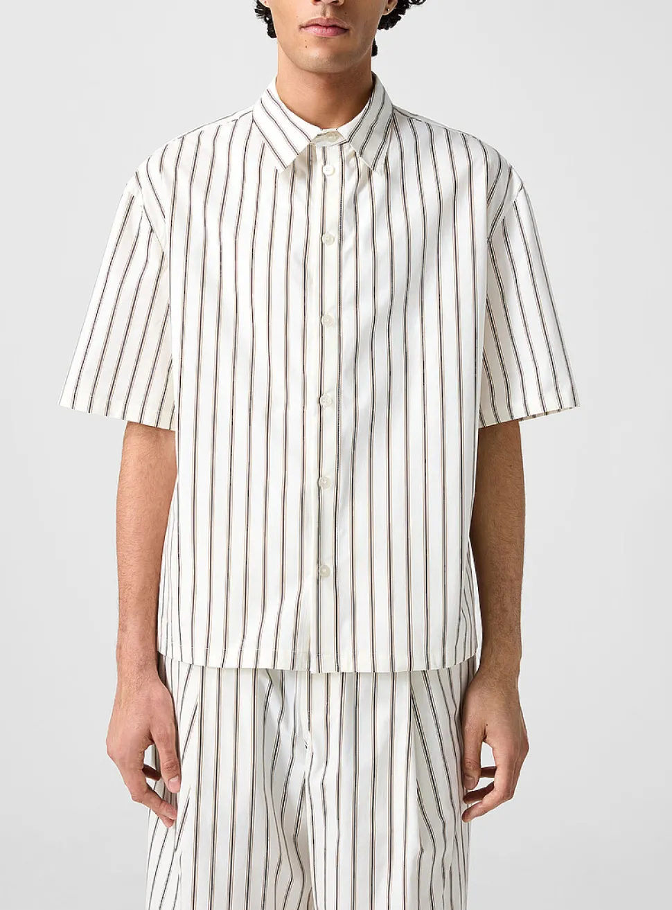 Boxy striped poplin shirt