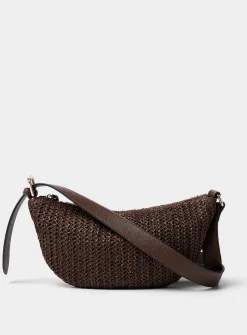 Braided straw rounded crossbody bag