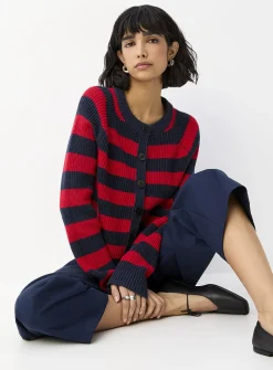 Broad stripes cropped shaker-rib cardigan