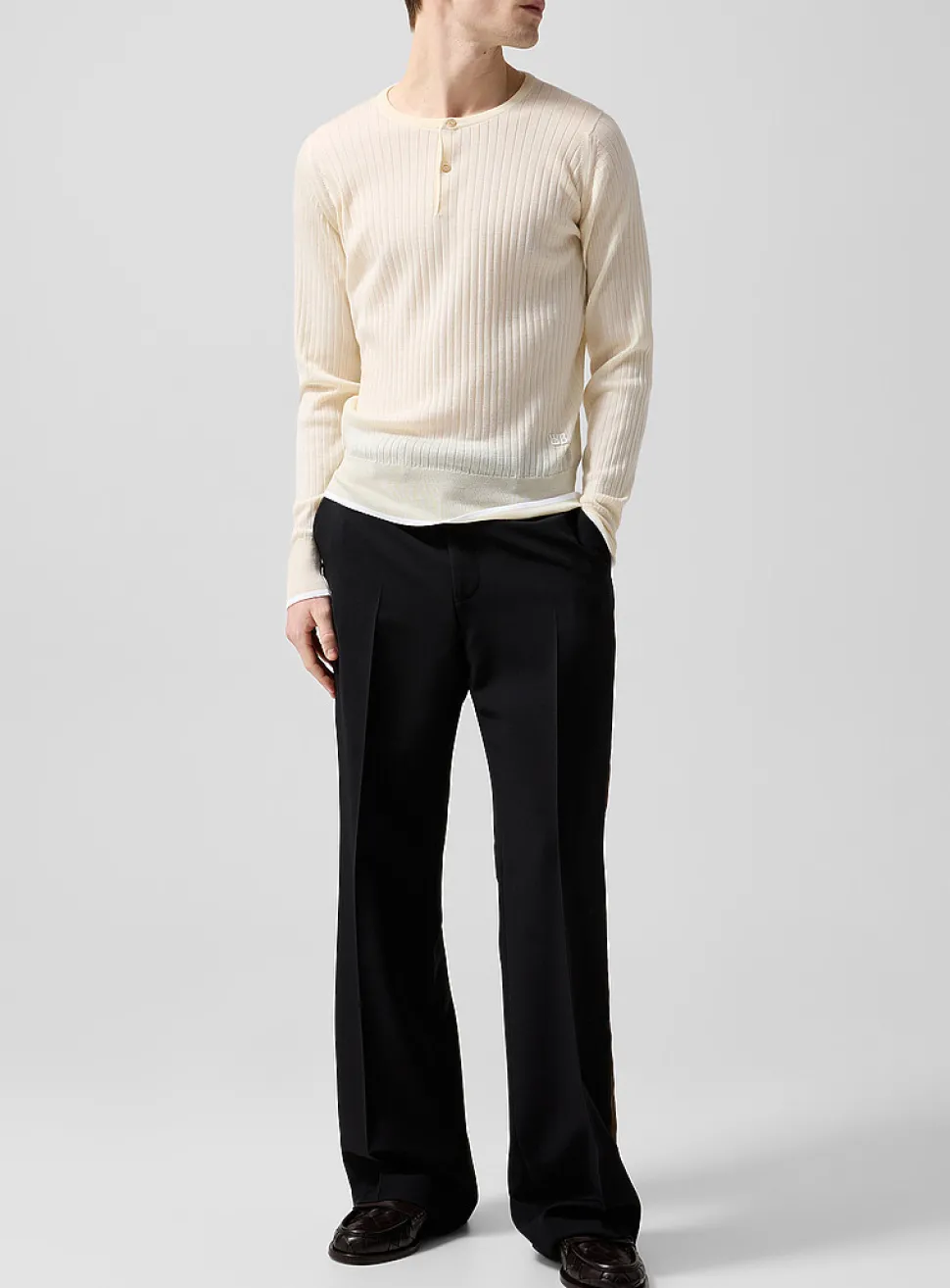 Brown stripe bootcut tuxedo pant