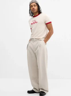 Brushed twill pleated chinos