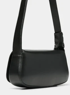 Buckled leather baguette bag
