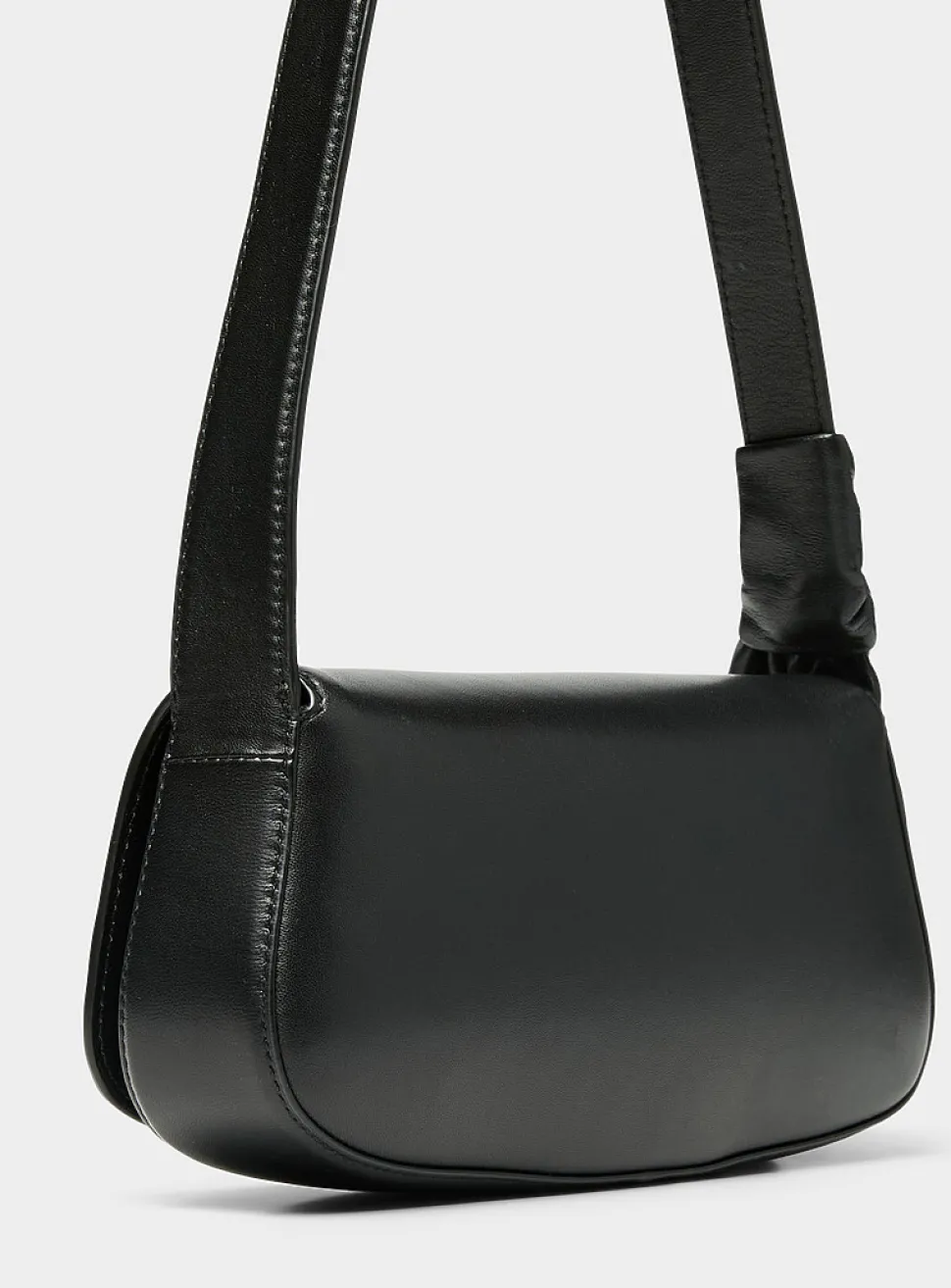 Buckled leather baguette bag