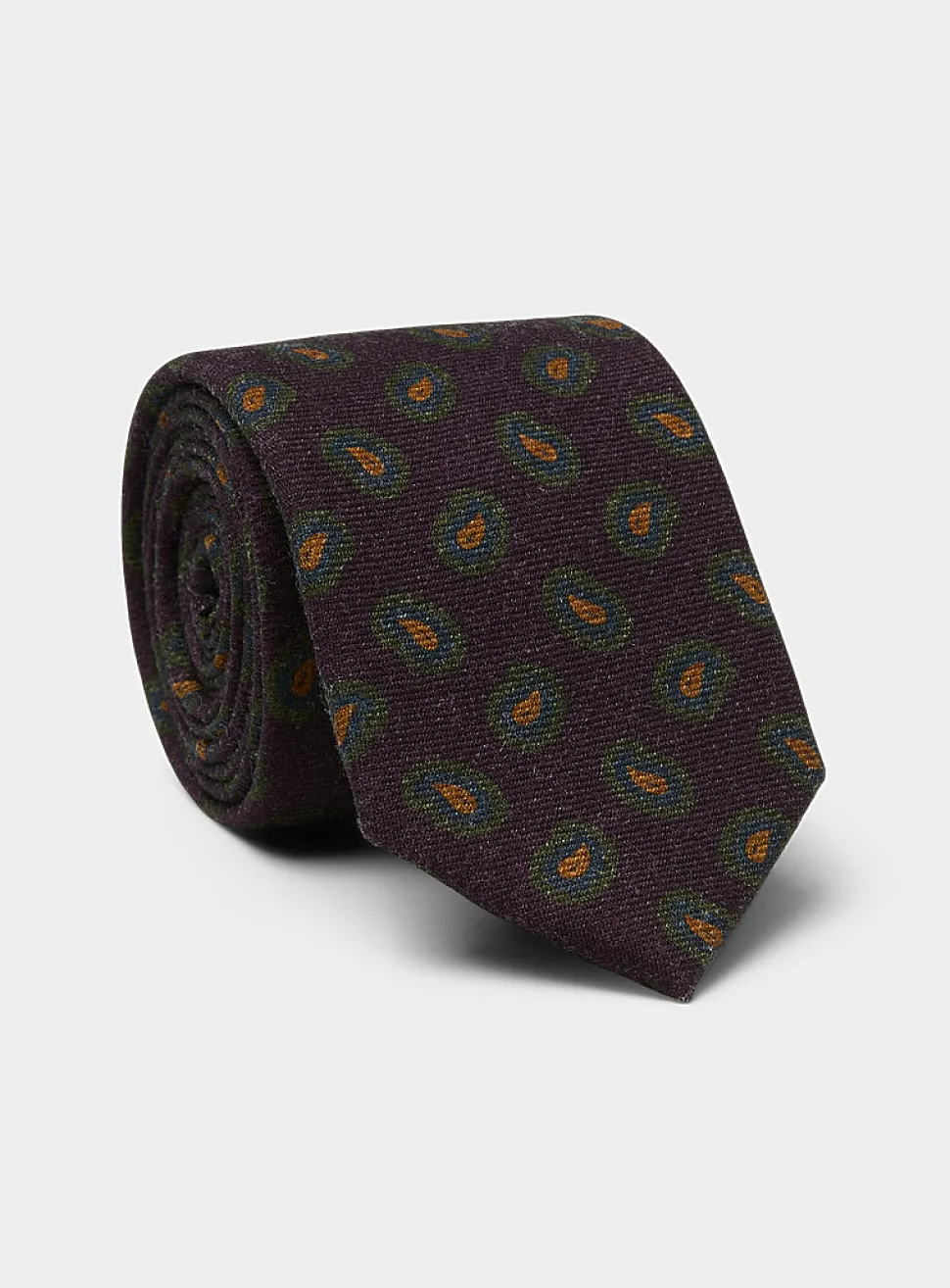 Burgundy paisley pure wool tie