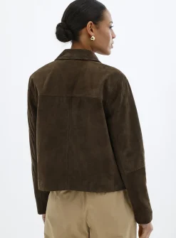 Buttoned genuine suede jacket