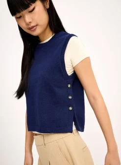 Buttoned-side cotton sweater vest