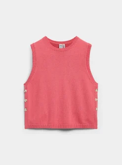 Buttoned-side cotton sweater vest