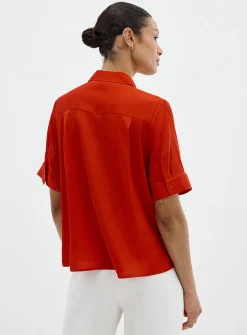 Buttoned-sleeve silk shirt