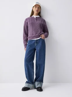 Cable-knit Henley sweater