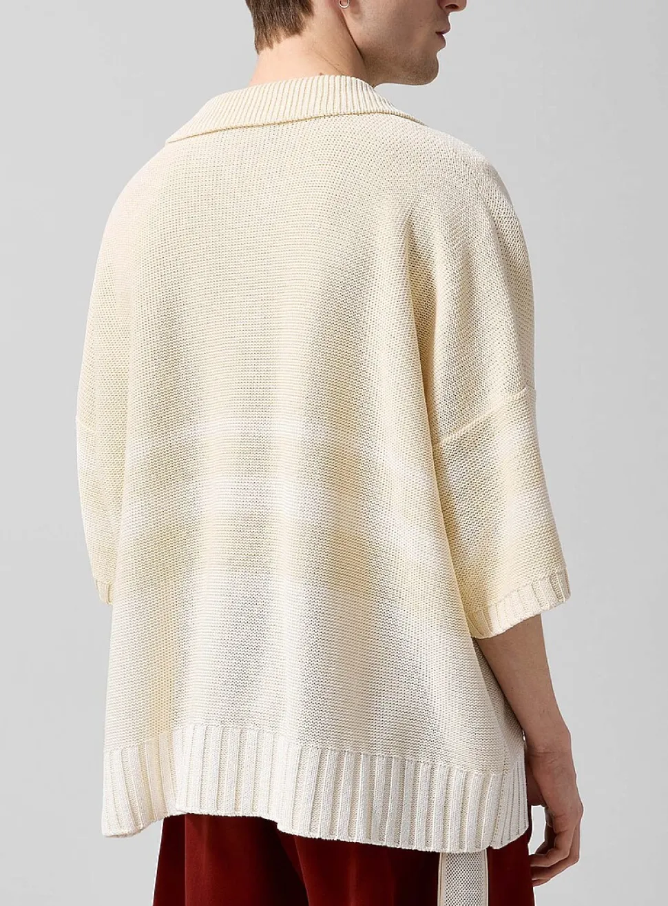 Calm block stripes paper knit polo shirt