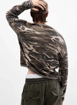 Camouflage waffled Henley T-shirt