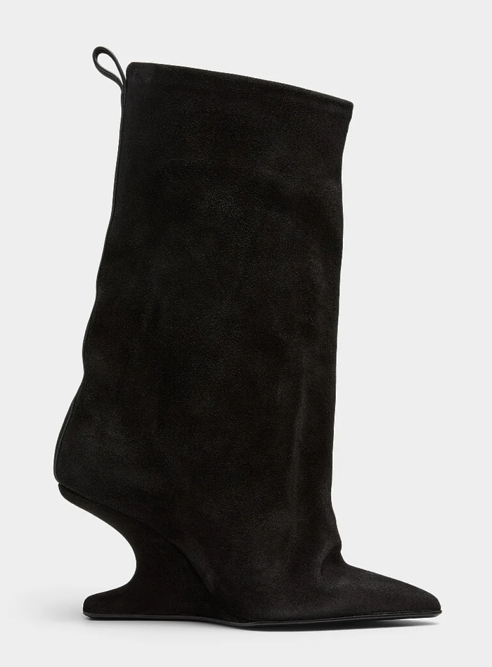 Cantilever heel flared suede boots