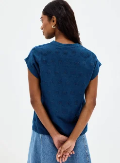 Cap-sleeve broderie anglaise organic cotton T-shirt